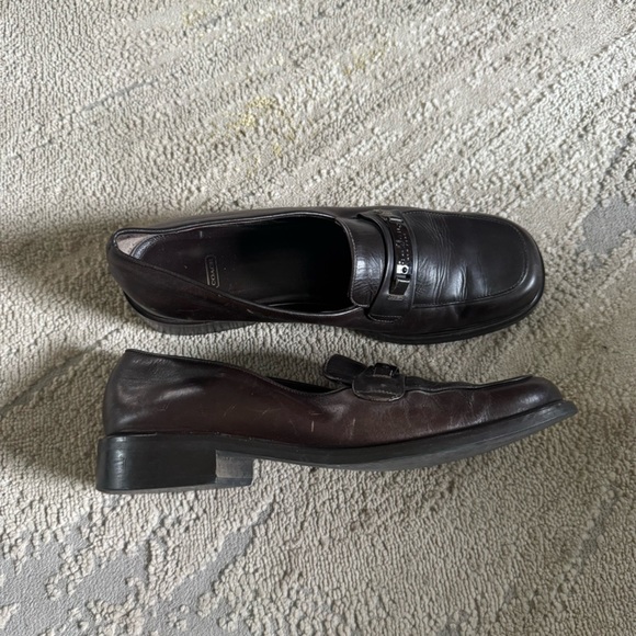 Coach loafers burgundy maroon brown chunky heel classic slip on leather 8.5 - Picture 1 of 11